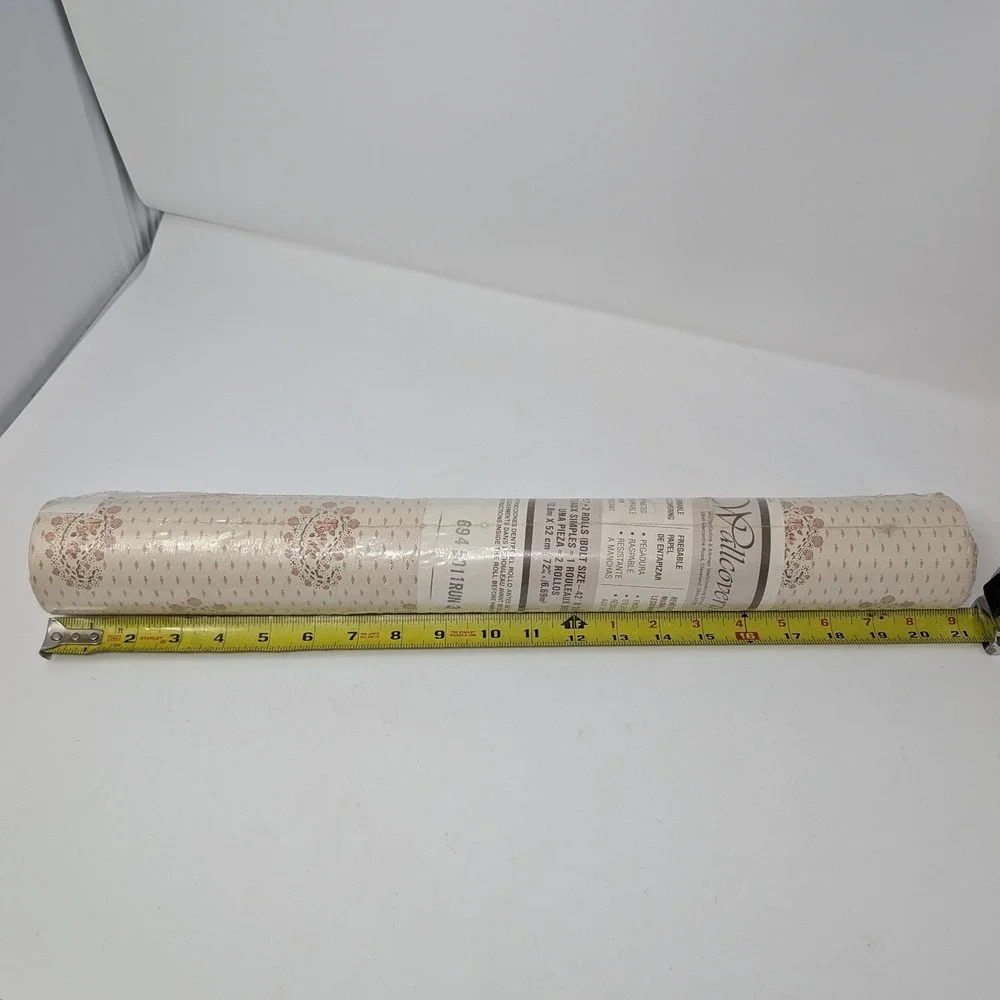 Vintage Collins & Aikman Beige Rose Floral Wallpaper 72SqFt Prepasted Grannycore